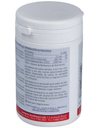 Calcio Masticable 400 mg (Con Vitamina D3 y FOS) 60 Tabs. de Lamberts