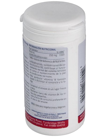 Nicotinamida 250 mg (Vitamina B3) 100 Tabs. de Lamberts