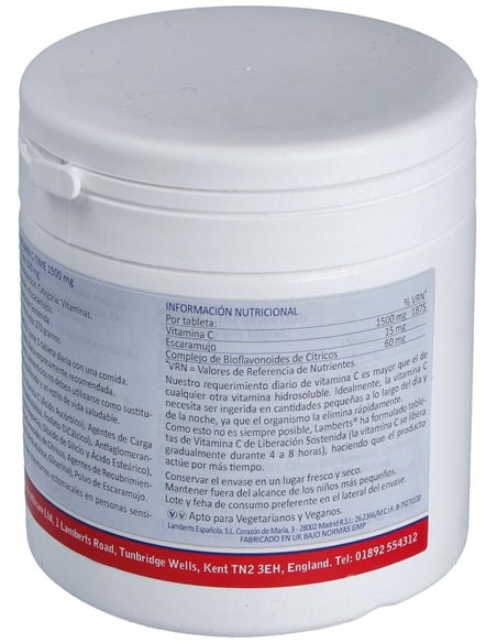 Vitamina C 1500 mg + Bioflavonoides Time Release de Lamberts