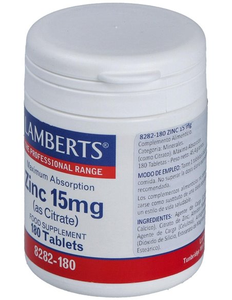 Zinc 15 mg (Como citrato) 180 Tabs. de Lamberts