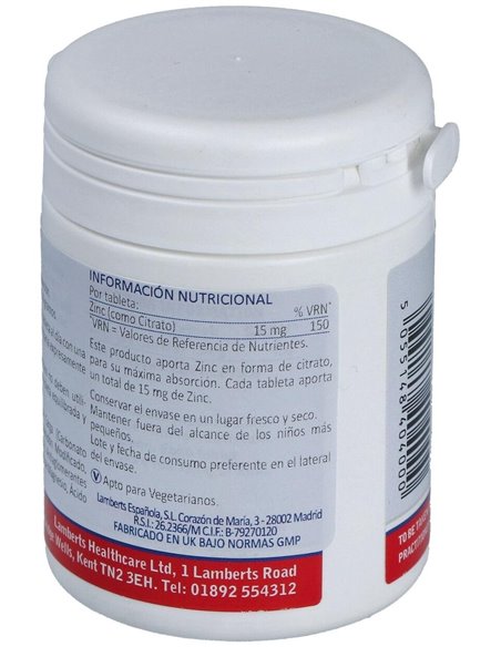 Zinc 15 mg (Como citrato) de Lamberts