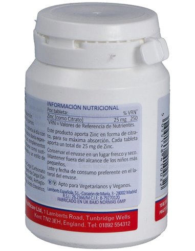Zinc 25 mg (Como citrato) de Lamberts