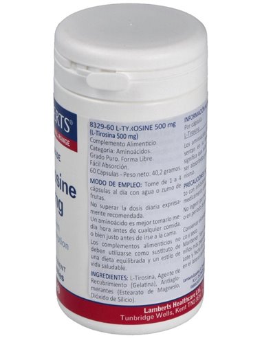 L-Tirosina 500 mg 60 Caps. de Lamberts