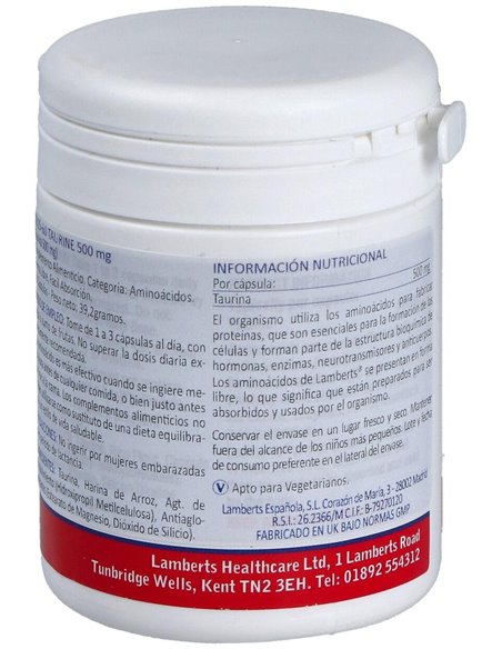 Taurina 500 mg 60 Caps. de Lamberts