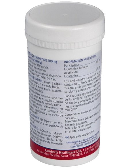 L-Carnitina 500 mg 60 Caps. de Lamberts