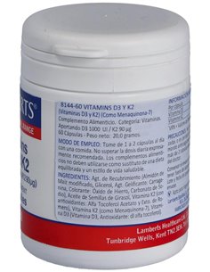 Vitamina D3 (1000 UI) + K2 (como MK-7) (90 µg) 60 Caps. de Lamberts 2