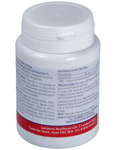 Vitamina K2 (como MK-7) 90 µg 60 Caps. de Lamberts