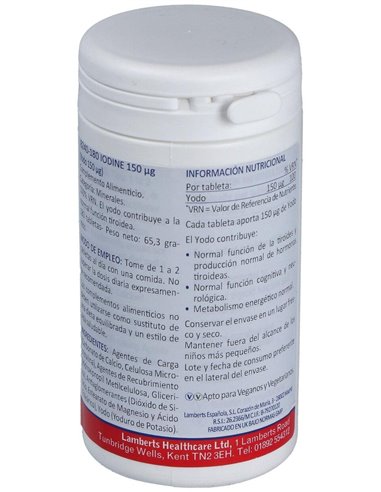 Yodo 150 µg (Como yoduro de potasio) de Lamberts