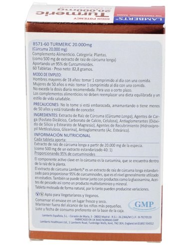 Cúrcuma (Turmeric) 20.000 mg 60  Tabs. de Lamberts