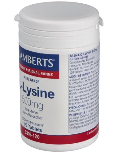 L-Lisina HCl 1000 mg 120 Tabs. de Lamberts
