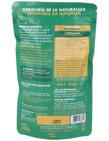 Spirulina Bio 200 Tabletas 100 Gr Es de Iswari