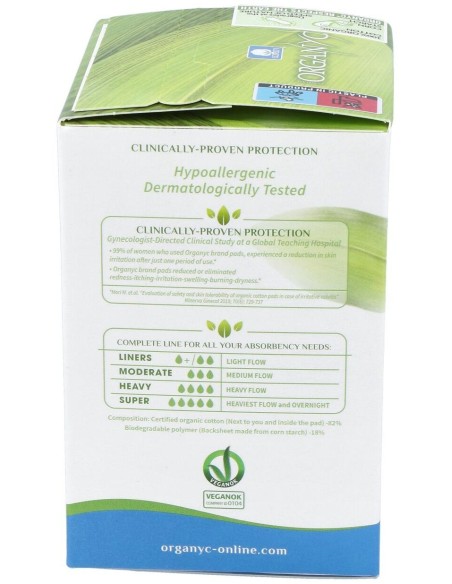 Compresas dia c/alas (bolsa ind) 100% algodón orgánico, 10ud de Organyc