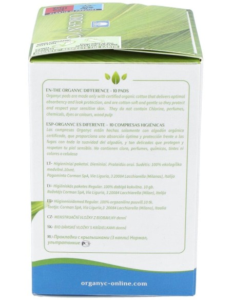 Compresas dia c/alas (bolsa ind) 100% algodón orgánico, 10ud de Organyc