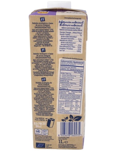 Bebida Vegetal De Arroz Integral 1Lt  6Uds. S/A de Isola