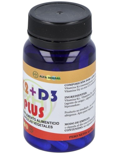 K2+D3 Plus 60Vcap. Vegan de Alfa Herbal