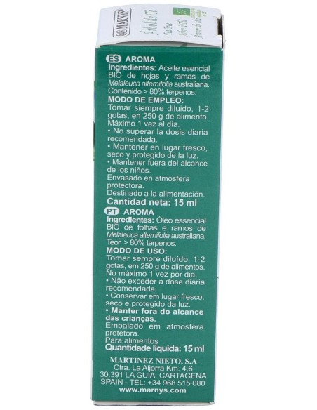 Tea Tree Aceite Esencial Alimentario 15Ml. Bio de Marnys