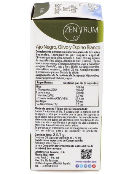 Olivo, Ajo Negro Y Espino 30 Caps. V de Ynsadiet