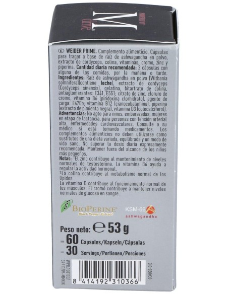 Weider Prime Testosterona Hombre 60Cap. de Weider