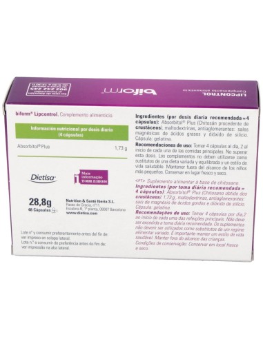 Chitosan Plus  Envase 48 Cápsulas(24 Tomas) de Biform®