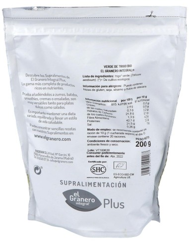 Verde De Trigo Superalimento Bio 200Gr. de El Granero