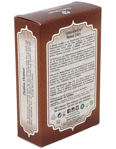 Henna Polvo Castaño Medio 100Gr. Eco de Radhe Shyam