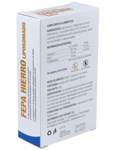 Fepa-Hierro Liposomado 30Mg. 60Cap. de Fepadiet