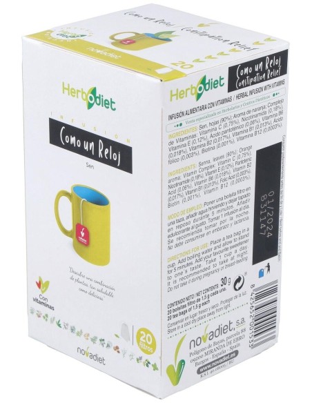 Herbodiet Como Un Reloj Envase de 20 bolsitas filtro de 1,5 g. de Novadiet