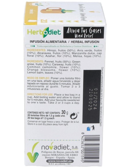 Herbodiet Alivia Tus Gases Envase de 20 bolsitas filtro de 1,5 g. de Novadiet