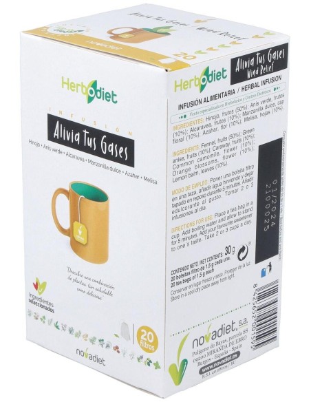 Herbodiet Alivia Tus Gases Envase de 20 bolsitas filtro de 1,5 g. de Novadiet