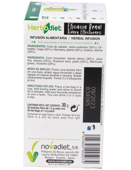 Herbodiet Eficacia Renal Envase de 20 bolsitas filtro de 1,5 g. de Novadiet