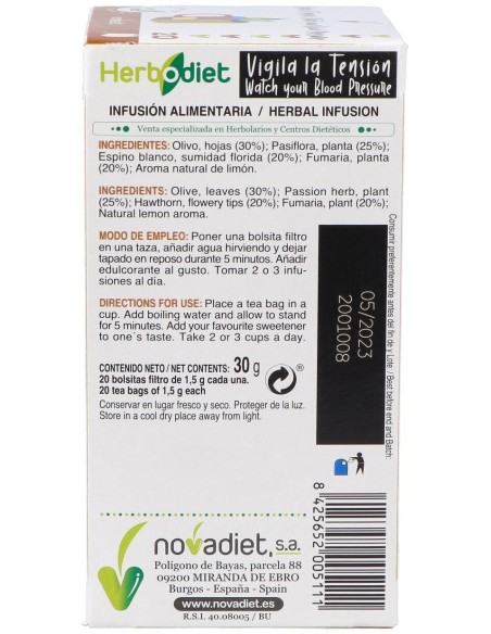 Herbodiet Vigila La Tensión Envase de 20 bolsitas filtro de 1,5 g. de Novadiet