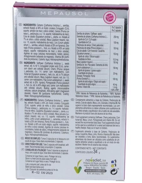 Mepausol Envase de 60 cápsulas vegetales. de Novadiet