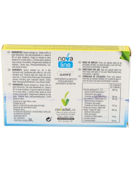 Garfe Envase de 60 cápsulas vegetales. de Novadiet