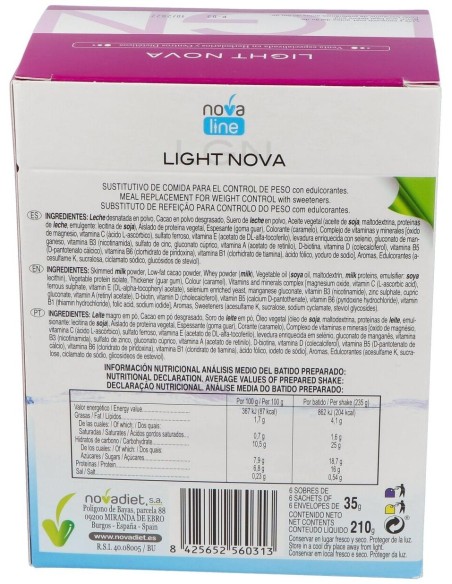 Light Nova Batido Chocolate 6Sbrs. de Novadiet