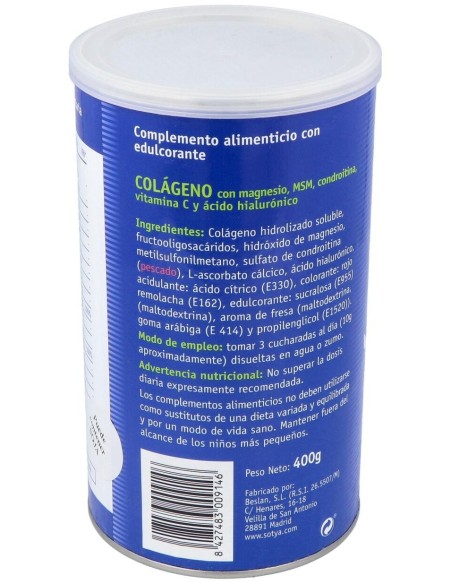 Colágeno Con Hialurónico, Msm, Condroitina, Magnesio, Vitamina C  400G Polvo de Sotya