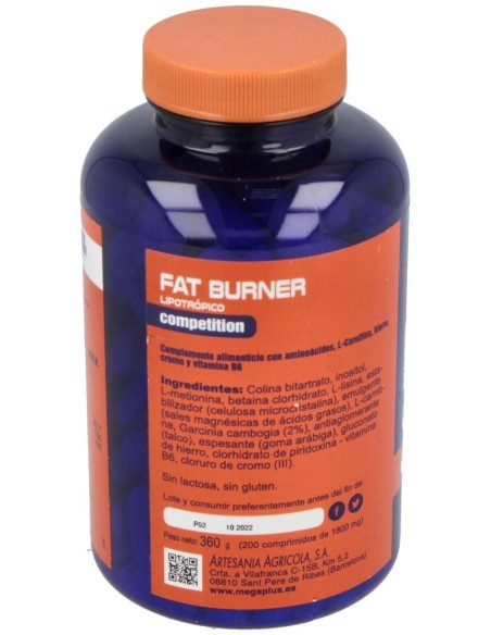 Fat Burner Lipotropico 200Comp. De 1,8Gr de Mega Plus
