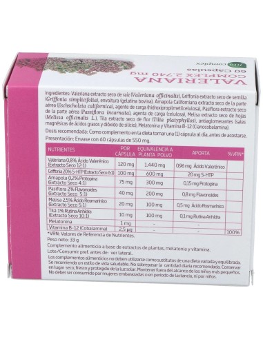 Valeriana Complex 2740 mg. 60 Capsulas de Nature Essential