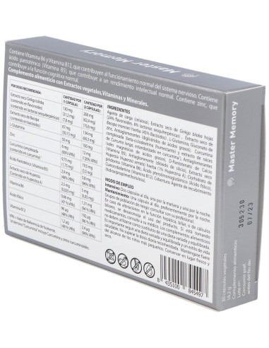 Master Memory 30 Cápsulas Vegetales de Plameca