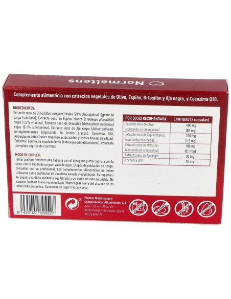 Normaltens 30 Cápsulas Vegetales de Plameca