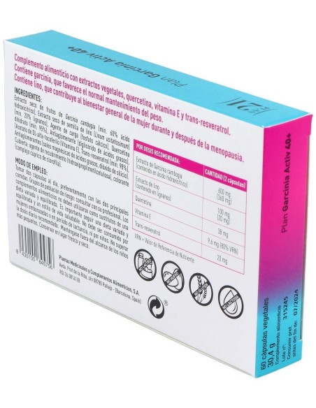 Plan Garcinia Activ 40+ 60 Cápsulas Vegetales de Plameca