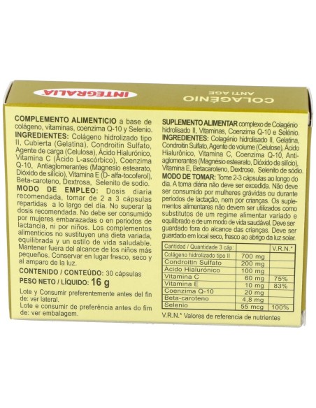 Colageno Anti Age 30Caps. de Integralia