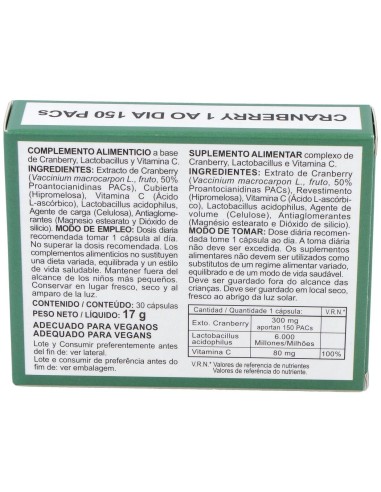 Cranberry 1 Al Dia 150Pacs 30Cap. de Integralia