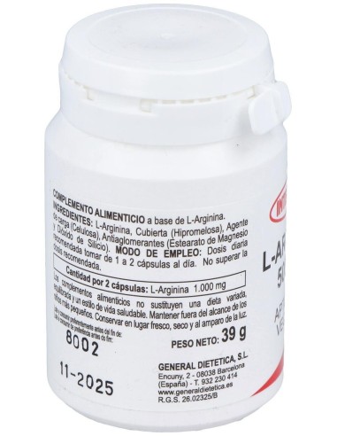 L-Arginina 500Mg. 60Cap. de Integralia