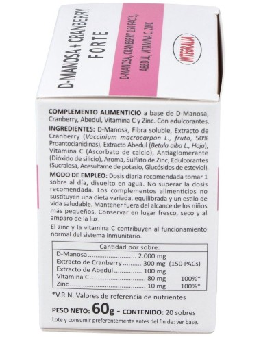 D-Manosa + Cranberry Plus 20Sbrs. de Integralia
