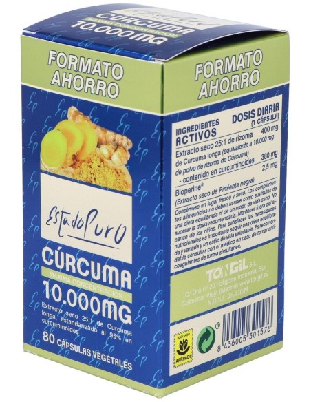 Curcuma 10.000Mg. Full Spectrum Comprex 80 Cap. Estado Puro de Tongil