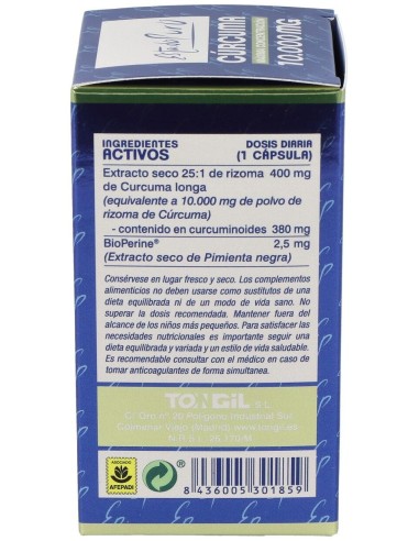 Curcuma 10.000Mg. 40Cap. Estado Puro de Tongil