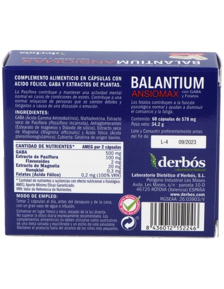 Balantium Ansiomax 60Cap. de Derbos