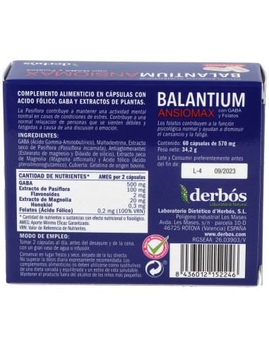 Balantium Ansiomax 60Cap. de Derbos