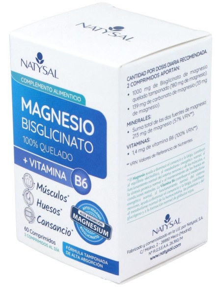 Magnesio (Bisglicinato) + B6 60 Comp. de Natysal