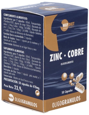 Zinc-Cobre Oligogranulos 50Caps. de Waydiet Natural Products